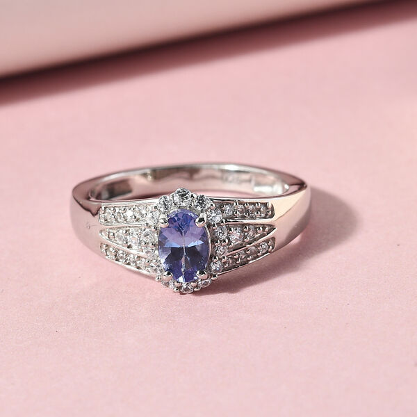 Tansanit und Zirkon Ring 925 Silber platiniert  ca. 0,80 ct image number 2