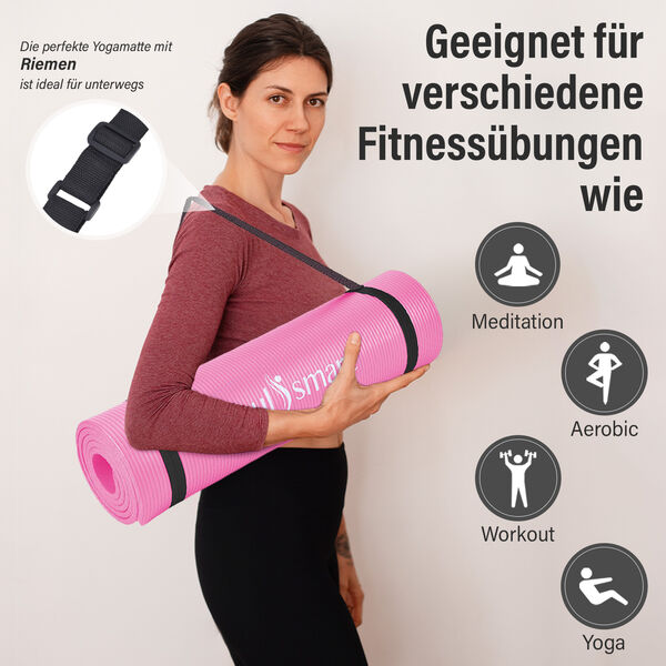 SOUL SMART - NBR Yoga Matte mit Riemen, Rosa image number 3