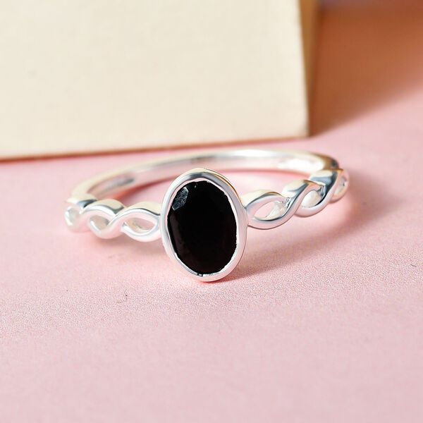 Schwarzer Spinell Ring, 925 Silber (Gr&ouml;&szlig;e 18.00) ca. 0.98 ct image number 2