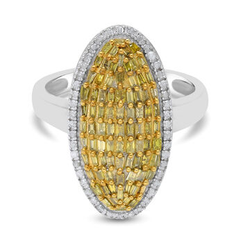 Gelber und Wei&szlig;er Diamant Cluster Ring 925 Silber platiniert (Gr&ouml;&szlig;e 18.00) ca. 1,00 ct