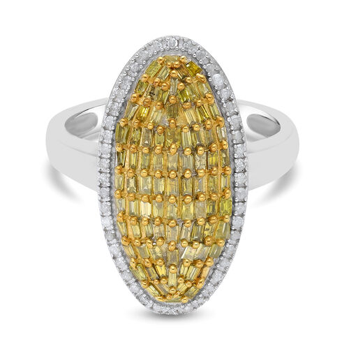 Gelber und Weißer Diamant Cluster Ring 925 Silber Platin-Überzug image number 0