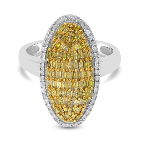 Gelber und Weißer Diamant Cluster Ring 925 Silber Platin-Überzug image number 0