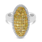Gelber und Weißer Diamant Cluster Ring 925 Silber platiniert (Größe 18.00) ca. 1,00 ct