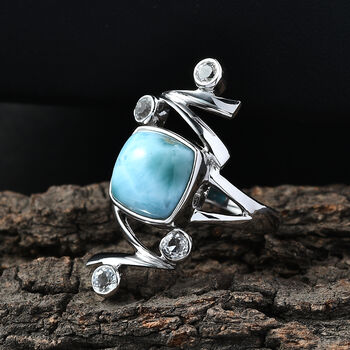 Sajen Silber-Larimar, Wei&szlig;er Topas Ring 925 Silber rhodiniert (Gr&ouml;&szlig;e 18.00) ca. 5.60 ct