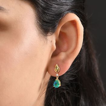 Pfau Quarz Triplette, Peridot Ohrringe 925 Silber 750 Gelb Vergoldet ca. 2.96 ct