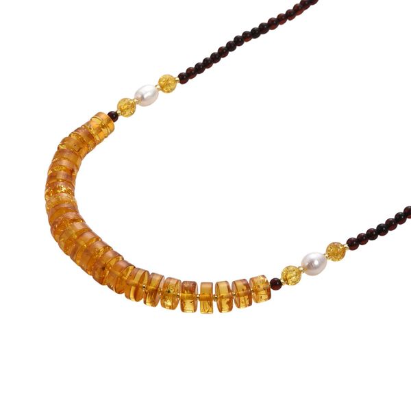 D'Joy Wei&szlig;e S&uuml;&szlig;wasser Perle (6-8 mm), Mehrfarbiger Bernstein Halskette ca. 50 cm 925 Silber vergoldet image number 5