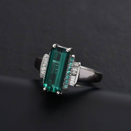 RHAPSODY zertifiziert und geprüft AAAA Indigolith, Paraiba Turmalin und VS-EF Diamant Ring in 950 Platin - 3,93  ct. image number 1