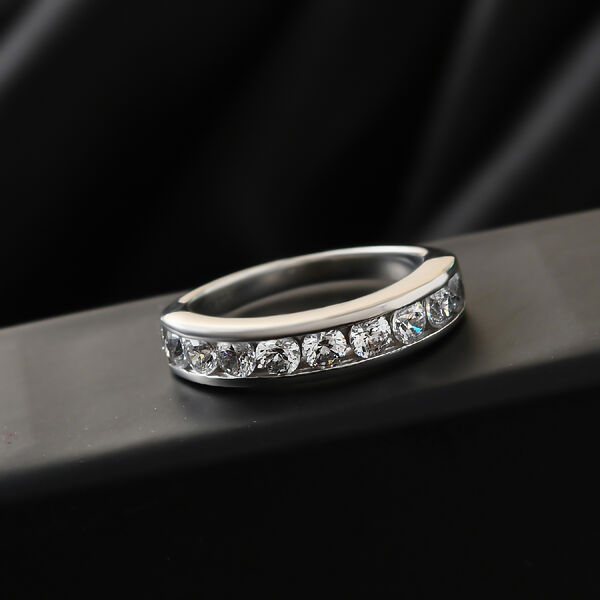 LUSTRO STELLA Hergestellt mit ZIRKONIA Half Eternity Ring 925 Silber Platin-Überzug image number 2