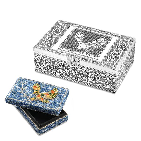 Ahornblatt geprägt, Handgefertigte Aluminium oxidierte Box, Größe: 19.8x13.5x7 cm mit Deco Geschenk Box,, Größe: 16x9.5x3.8 cm