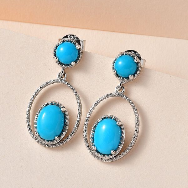 Sleeping Beauty T&uuml;rkis Ohrringe 925 Silber platiniert ca. 2,94 ct. image number 2