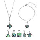 7 Wechselcharme Set mit Abalone Muschel-Anhängern, Armband und Kette, geometrischen Motiven, Reiner Edelstahl, silberfarben