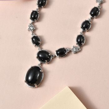 Schwarz Stern Diopsid Halskette ca. 45 cm 925 Silber platiniert ca. 56,73 ct.