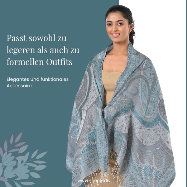 Jamawar-Schal aus Modal-Seiden, 70x200cm, Blau image number 3