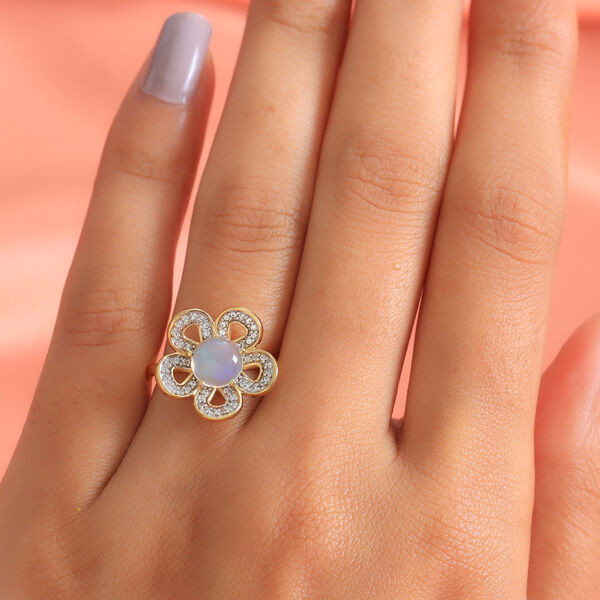 Natürlicher Äthiopischer Opal und Zirkon Blumen Ring 925 Silber vergoldet  ca. 1,26 ct image number 3
