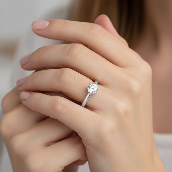 LUXURIANT SGL zertifizierter SI-GH Labor Rund-Diamant Ring, 925 Silber rhodiniert - 1 ct. image number 2