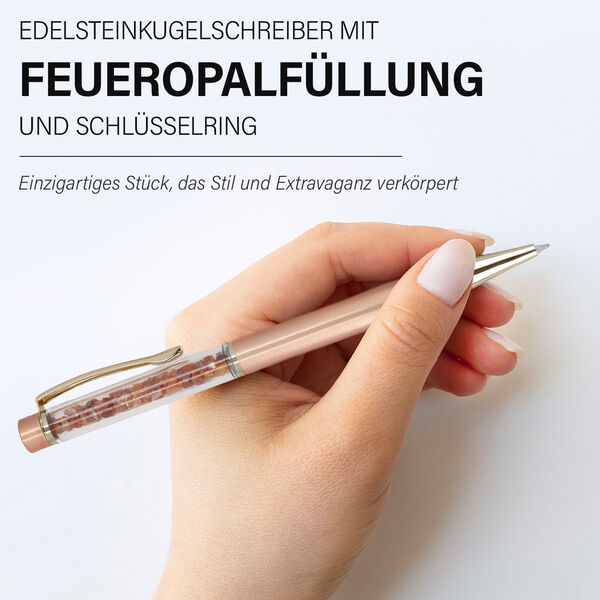 Premium Kollektion - Edelstein Kugelschreiber mit Schlüsselanhänger und Extra-Mine, Feueropal image number 2