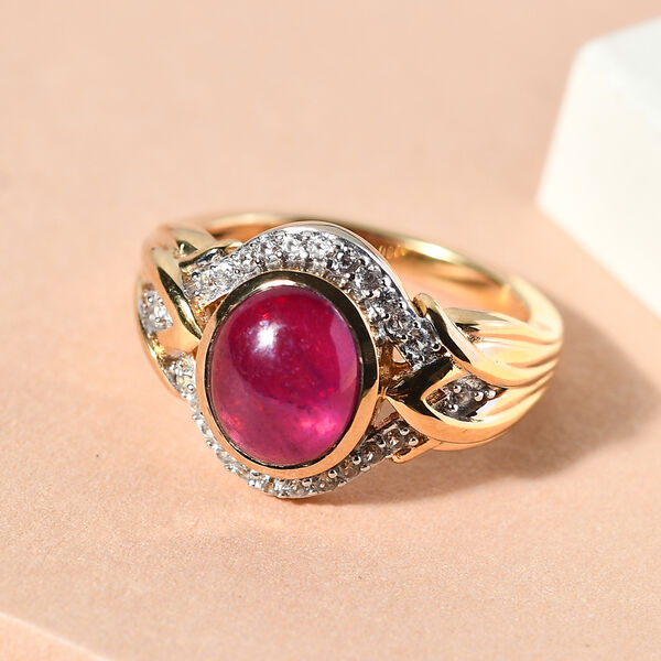 Afrikanischer Rubin (Fissure gefüllt) und Zirkon Ring 925 Silber vergoldet image number 2