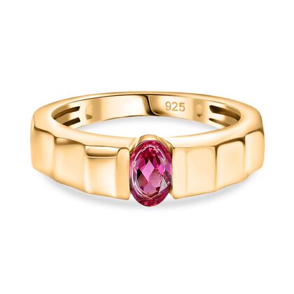 Lab Grown Roter Smaragd (Beryll) Ring 925 Silber 750 Gelbgold Vermeil (Gr&ouml;&szlig;e 17.00) ca. 0.45 ct