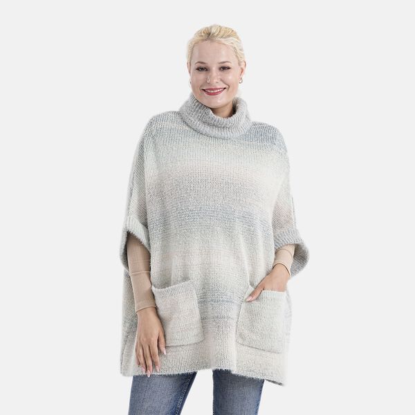 La Marey - Poncho mit Stehkragen und Taschen, Grau image number 5