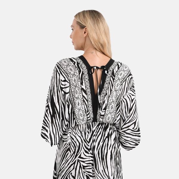Maxikleid mit Zebraprint, V-Ausschnitt, elastischer Taille und Rückenschleife, 38×135 cm, Schwarz-weiß image number 5