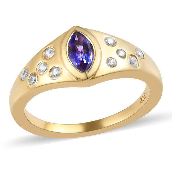 Tansanit und Zirkon Ring 925 Silber vergoldet  ca. 0,57 ct image number 4