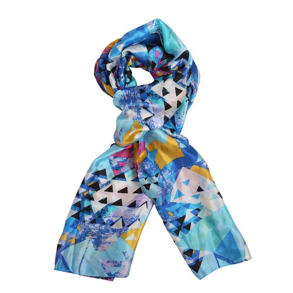 100% natürlicher Seiden Schal, 165x50 cm, Blau und Mehrfarbig image number 4