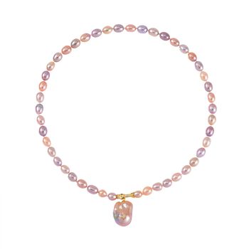 S&uuml;&szlig;wasser Perle, Mehrfarbige S&uuml;&szlig;wasser Perle Halskette, ca. 50 cm, 925 Silber vergoldet