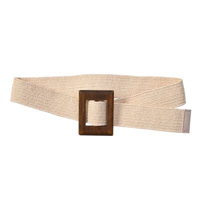 Elastischer G&uuml;rtel mit Holzschnalle 99x4.8cm, wei&szlig;