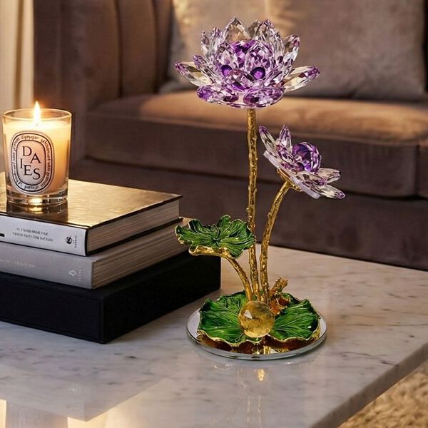 Kristall Lotus Bl&uuml;te, 18 x 7,5 cm, Lila image number 2