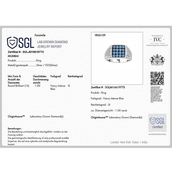 LUXURIANT DIAMOND - Lab Grown Blauer Diamant SI-GH SGL zertifiziert Ring 925 Silber rhodiniert (Gr&ouml;&szlig;e 18.00) ca. 1.00 ct image number 5