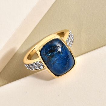 Nat&uuml;rlicher Tafelberg Shadowkite und wei&szlig;er Zirkon-Ring, 925 Silber vergoldet (Gr&ouml;&szlig;e 17.00) ca. 7,69 ct