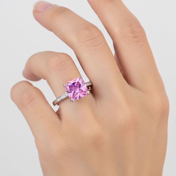 LUSTRO STELLA - Rosa Zirkonia, Wei&szlig;er Zirkonia Ring 925 Silber rhodiniert (Gr&ouml;&szlig;e 18.00) image number 2