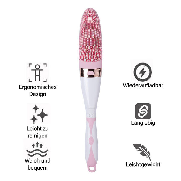 Elektrische Reinigungs-Vibrations-Badebürste mit langem Griff, 43x6,5x4cm, Rosa image number 5