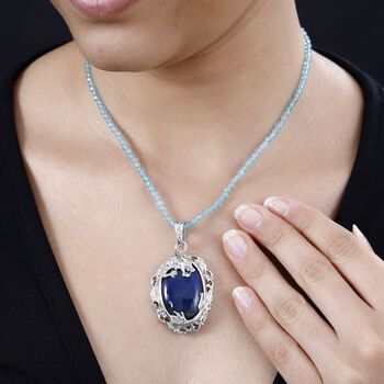 AAA Labradorit, Apatit Halskette ca. 45 cm 925 Silber rhodiniert ca. 72.70 ct