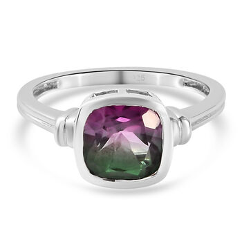 Wassermelonen-Quarz-Triplett Solit&auml;r Ring 925 Silber platiniert (Gr&ouml;&szlig;e 16.00)