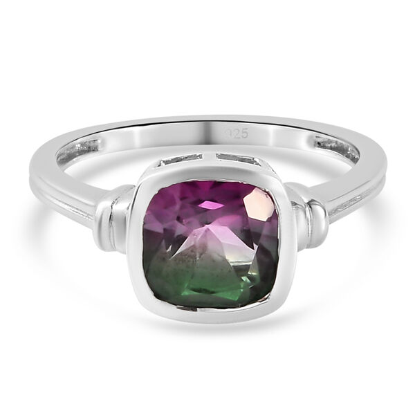 Wassermelonen-Quarz-Triplett Solit&auml;r Ring 925 Silber platiniert