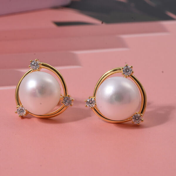 Süßwasser Perle, Weißer Zirkonia Ohrringe 925 Silber vergoldet image number 1