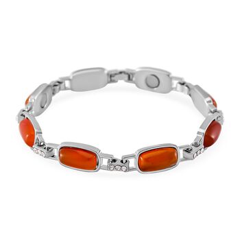 Roter Achat, Wei&szlig;er Kristall Armband Magnettherapie-Armband mit 4 Magneten, ca. 20 cm