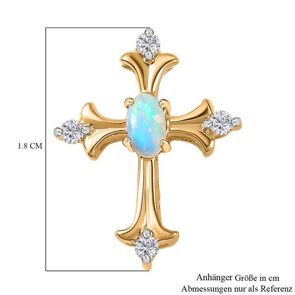 AA Nat&uuml;rlicher, &auml;thiopischer Welo Opal und Moissanit-Kreuz-Anh&auml;nger - 0,24 ct. image number 7