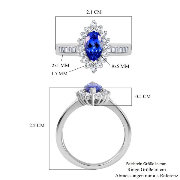 Tansanit and Zirkon Ring 925 Silber Platin-&Uuml;berzug image number 7