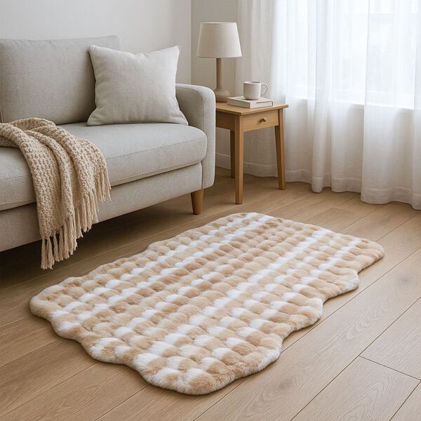 LIVMORE Kunstfell-Teppich in Wellenform mit feiner 3D-Struktur, 100x180cm, Vanille