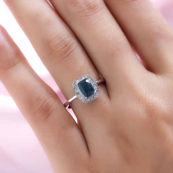 Natürlicher Grandidierit und weißer Diamant-Ring, 925 Silber platiniert  ca. 1,61 ct image number 3