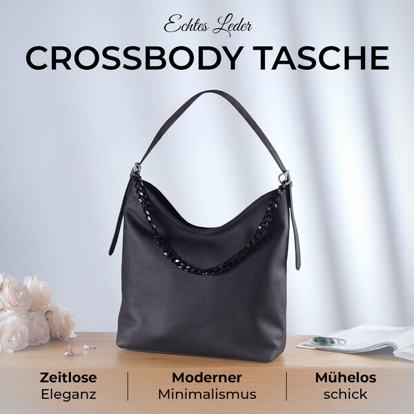 Hobo Umhängetasche aus Echtleder in Schwarz image number 2