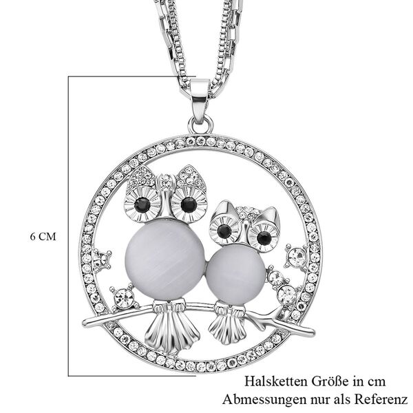 Simulierter Katzenauge- und wei&szlig;er Kristall-Anh&auml;nger mit Kette - 4,60 ct. image number 5