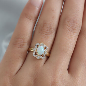 Nat&uuml;rlicher &Auml;thiopischer Opal und Zirkon Ring 925 Silber vergoldet (Gr&ouml;&szlig;e 16.00) ca. 1,10 ct