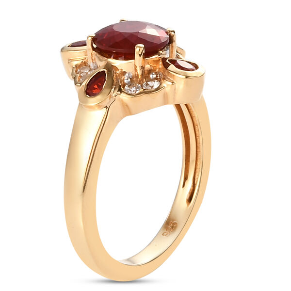 Mexikanischer Kirschfeuer-Opal und Zirkon Ring 925 Silber vergoldet image number 5