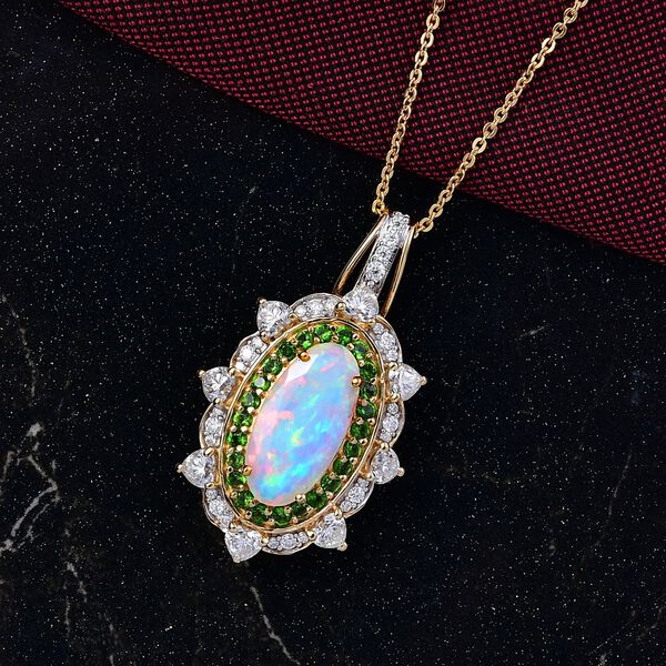 D'Joy AA nat&uuml;rlicher, &auml;thiopischer Welo Opal, Chromdiopsid und Moissanit Anh&auml;nger mit 50cm Kette - 4,55 ct. image number 2
