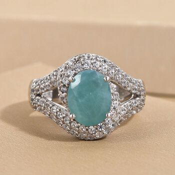 Grandidierit und wei&szlig;er Zirkon-Ring, 925 Silber platiniert  ca. 2,71 ct