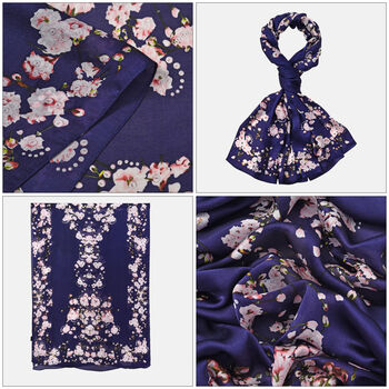 LA MAREY - 100% Maulbeeren-Seidenschal, Chiffon, 60x170 cm, Marineblau