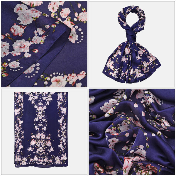 LA MAREY - 100% Maulbeeren-Seidenschal, Chiffon, 60x170 cm, Marineblau image number 4